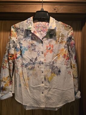 O Robert Graham Pink Multicolor Embroidered Sailboat Label Shirt L